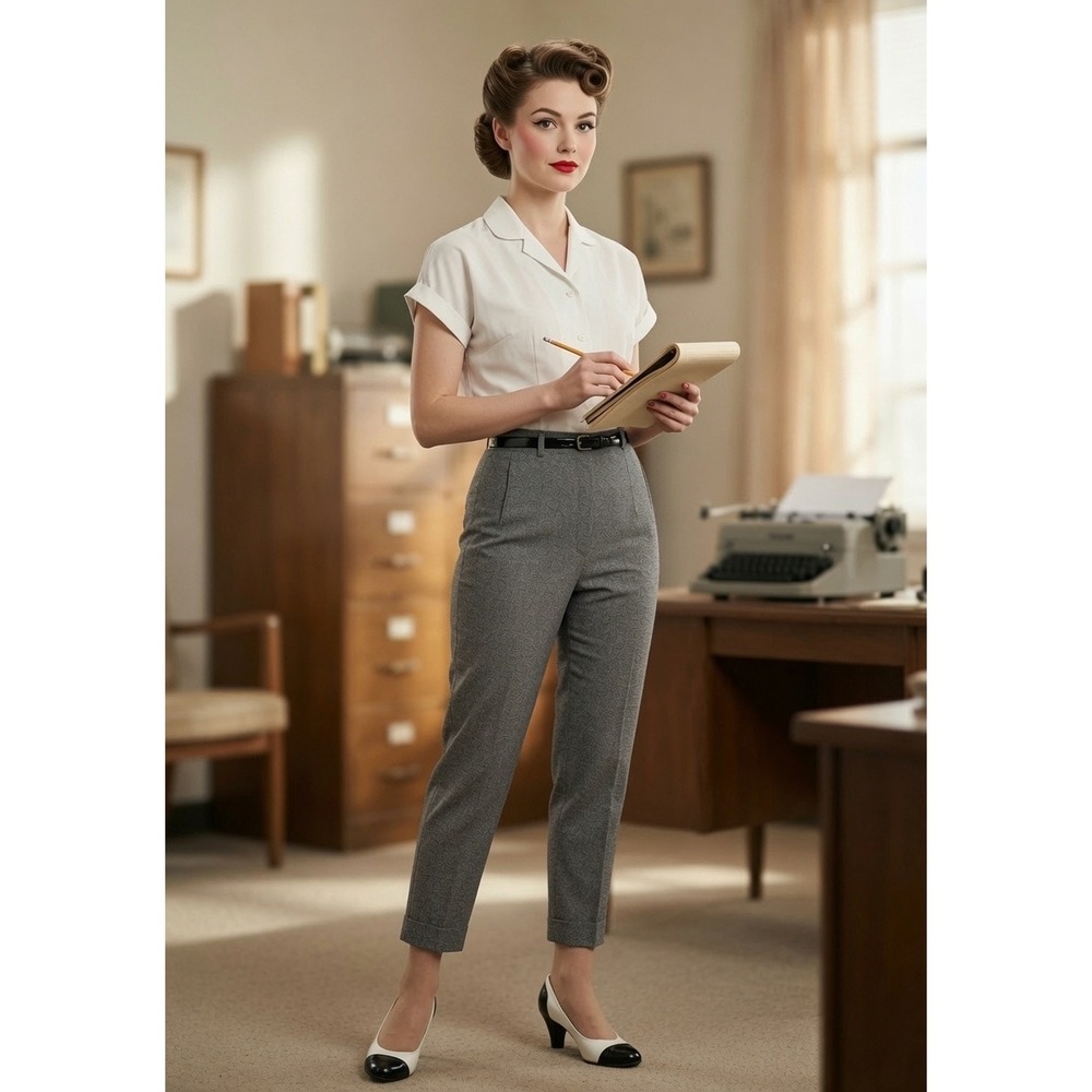 50s Womens Pants Cigarette Leg 8 Dress Ankle Crop Zipper Rockabilly Gray Office